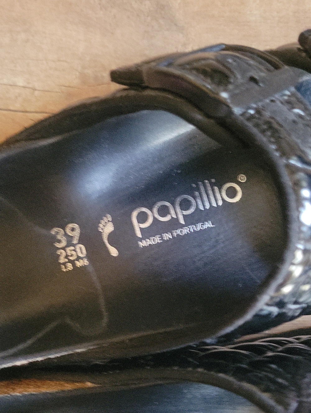 Papillio Ladies Black Quilted Patent Slide Sandals with Cork Trim - Picture 6 of 9
